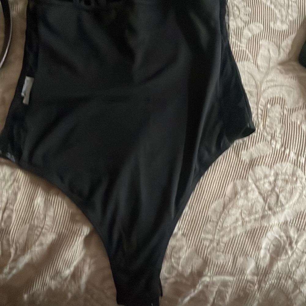 NWOT black bodysuit with ruffle straps - Picture 7 of 7